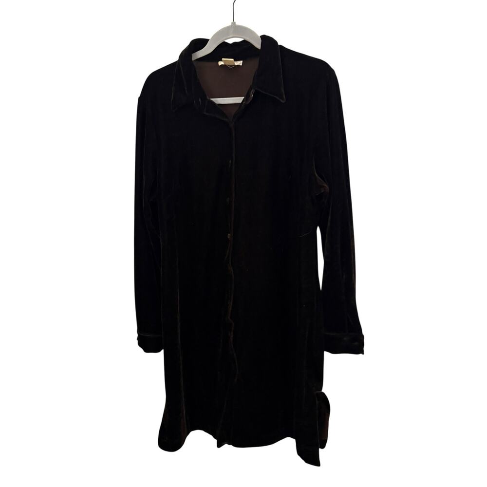 Annie Alexander Vintage Velvet Shirt Dress L Long Sleeve Side Slits Whimsy Goth
